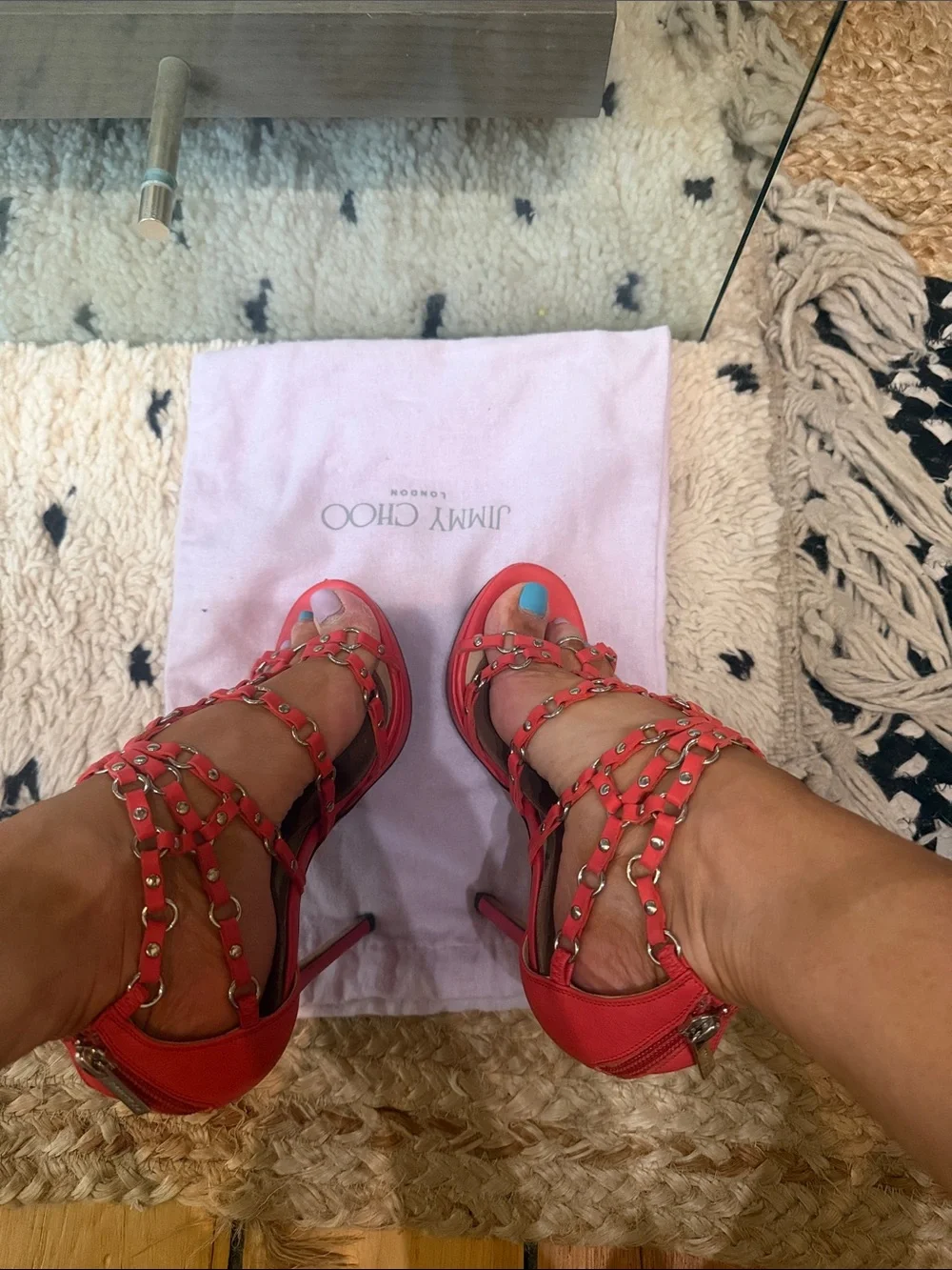 Jimmy Choo Red Studded Strappy Gladiator Heels
